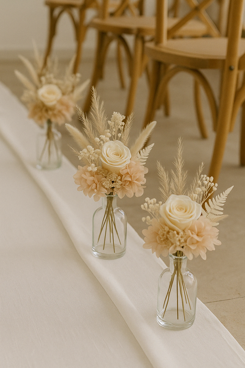 Set of Mini Preserved Floral Centerpieces – Glass Vases